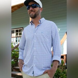 FISHHIPPIE Blue Casual Button Down Shirt with Checkered Pattern‎